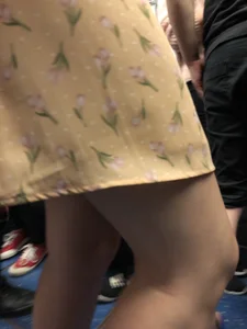 Cute Girl in a Dress with Skinny Legs in Sandals Subway Train Candid Photo