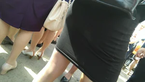 Milf in a Skirt Touching Her Booty in the Crowd Street Creepshot Collection
