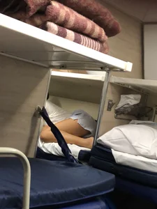 Barefoot Girl in Shorts in the Train Sleeping Car Candid Gallery