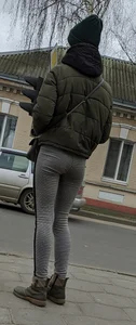 Girl in Grey Tights with Nice Legs and Booty Street Winter Creepshot