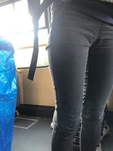 Girl in Tight Jeans Getting on a Bus Ass and Crotch Candid Closeups