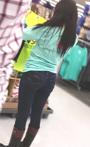Skinny Girl in Tight Blue Jeans Supermarket Candid Photo
