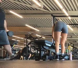 Cute gym blonde with orange hair ribbon