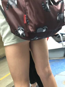 Skinny Candid Teen's Legs in Shorts With Visible Leg Hair Subway Photo Gallery