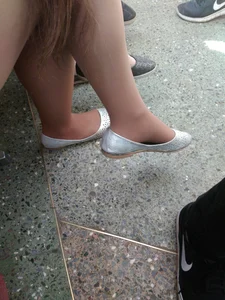 Crossed Legs in Pantyhose And Feet in Flats Closeup Creepshots