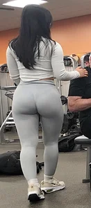 Petite Asian Hottie Gym Trainer In Gray Tights with Incredible Ass