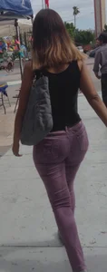 Black babe with a nice ass in tight jeans and vpl