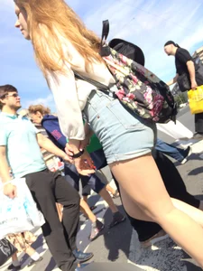 Sexy Girl in Denim Shorts With Awesome Legs on the Crosswalk Huge Creepshots Collection