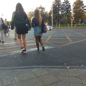 Girl in a Skirt Street Legs Closeup