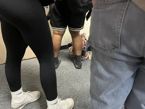 Awesome college ass in leggings in class closeups