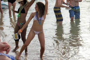 Sexy ass party girl in white g-string thong with amazing body
