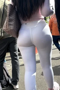 Sexy brunette showoff in seethrough white leggings ( OC )