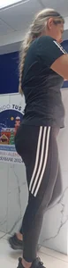 Beautiful blonde girl with amazing big ass in black adidas leggings, with a small camel toe [OC]