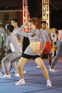 Bunch of athletic Thai cheerleaders at a competition