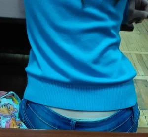 Booty in Jeans With a Piece of Panties and Lower Back Visible Teen Creepshot