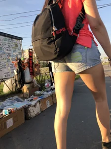 Girl with Great Legs in Denim Shorts Street Candid Photos