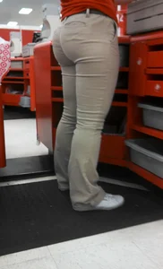 Big Booty in Tight Pants at the Cash Register Closeups