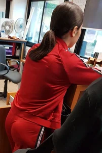Latina teen with braces in red sweats with a nice booty and vtl