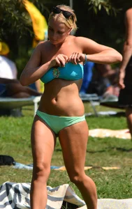 Various sexy girls in bikinis at the park