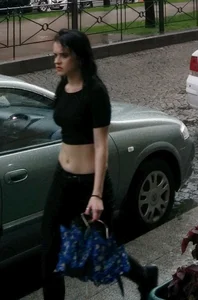 Cute Skinny Girl in a Top with Flat Tummy Street Candid