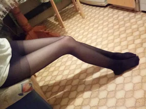 Very Skinny Teen Legs in Black Pantyhose Closeup