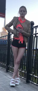 Skinny Girl with Hot Legs in Mini Shorts Train Candid Closeups