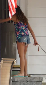 Hot teen neighbor getting ready for the beach in short shorts showing some cheek
