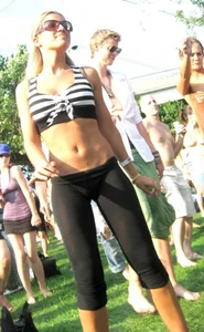 Sexy blonde in see through leggings with a great ass