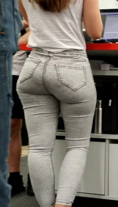 Girl in Grey Tight Jeans with Great Booty Store Creepshot
