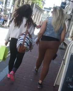 Thick blonde showing her panties in see through leggings