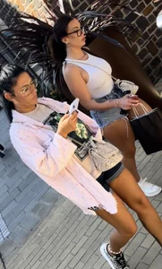 Tiny denim shorts cheeks out (OC)
