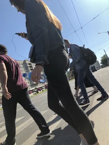 Candid Girl With a Perfect Ass in Tight Black Jeans Street Crosswalk Creepshots Collection