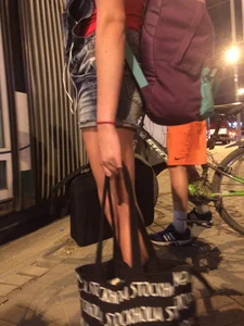 Skinny Girl in Denim Shorts City Candid