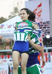 Bunch of athletic Thai cheerleaders at a competition