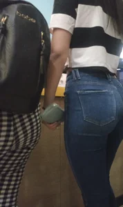 Girl with perfect body and incredible butt in blue jeans [OC]