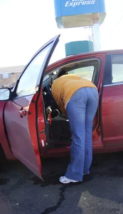 Some candid girls cleaning their cars in jeans and some showing ass crack