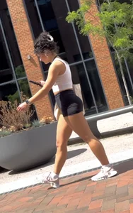Curly Campus Brunette with amazing Bubble Butt in Tight Shorts (oc)