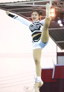 Bunch of athletic Thai cheerleaders at a competition