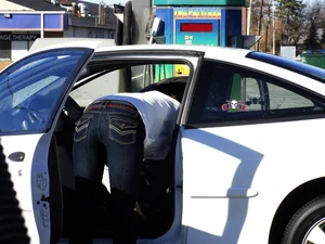 Some candid girls cleaning their cars in jeans and some showing ass crack
