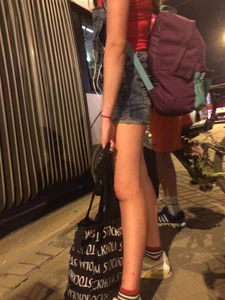 Skinny Girl in Denim Shorts City Candid