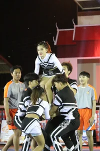 Bunch of athletic Thai cheerleaders at a competition