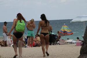Sexy Florida beach bikini girls, some topless