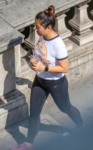 Asian girl in tight leggings with vpl