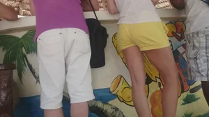 Milf in yellow shorts with vpl and a wedgie