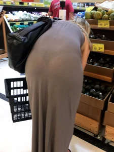 Seethrough Grey Dress - Girl Bending Over at the Supermarket VPL Creepshots
