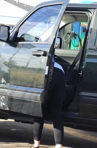 Some candid girls cleaning their cars in jeans and some showing ass crack