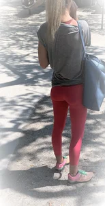 Slim blonde milf with an absolute peach of a booty in pink lulus