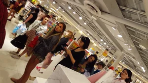 Super hot girl shopping in tiny and tight camo shorts with a nice ass