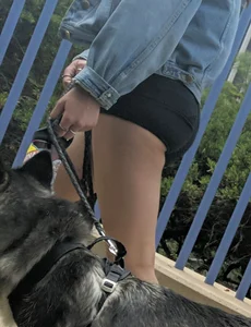 Walking the Dog in Tight Black Shorts