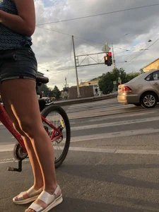 Hot street legs closeup, jean shorts